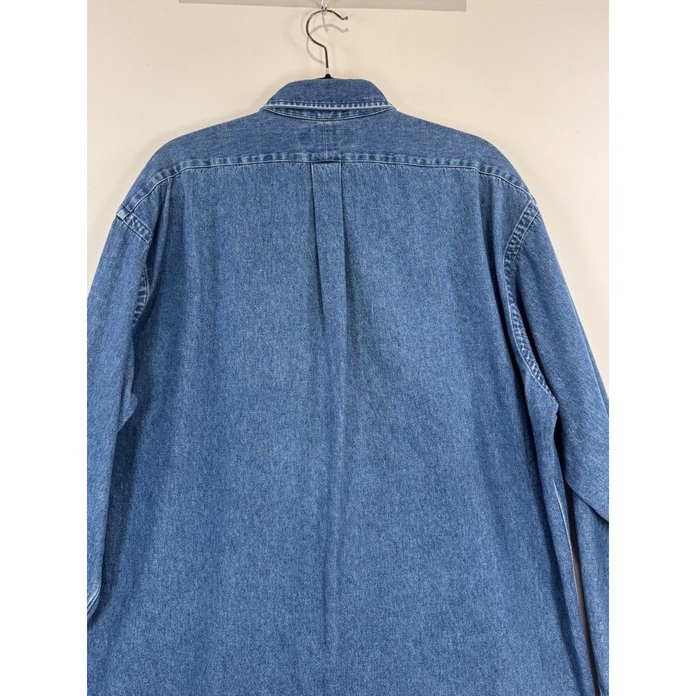 VINTAGE Ralph Lauren Mens Denim Shirt Blue Button Down Long Sleeve Pony 90s XL - Picture 9 of 10